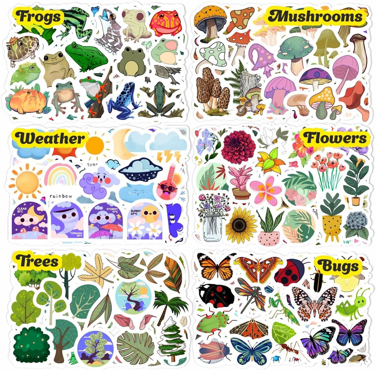 Nature Stickers - Flowers, Mushrooms, Leaves, Plants, Insects & Bugs Stickers